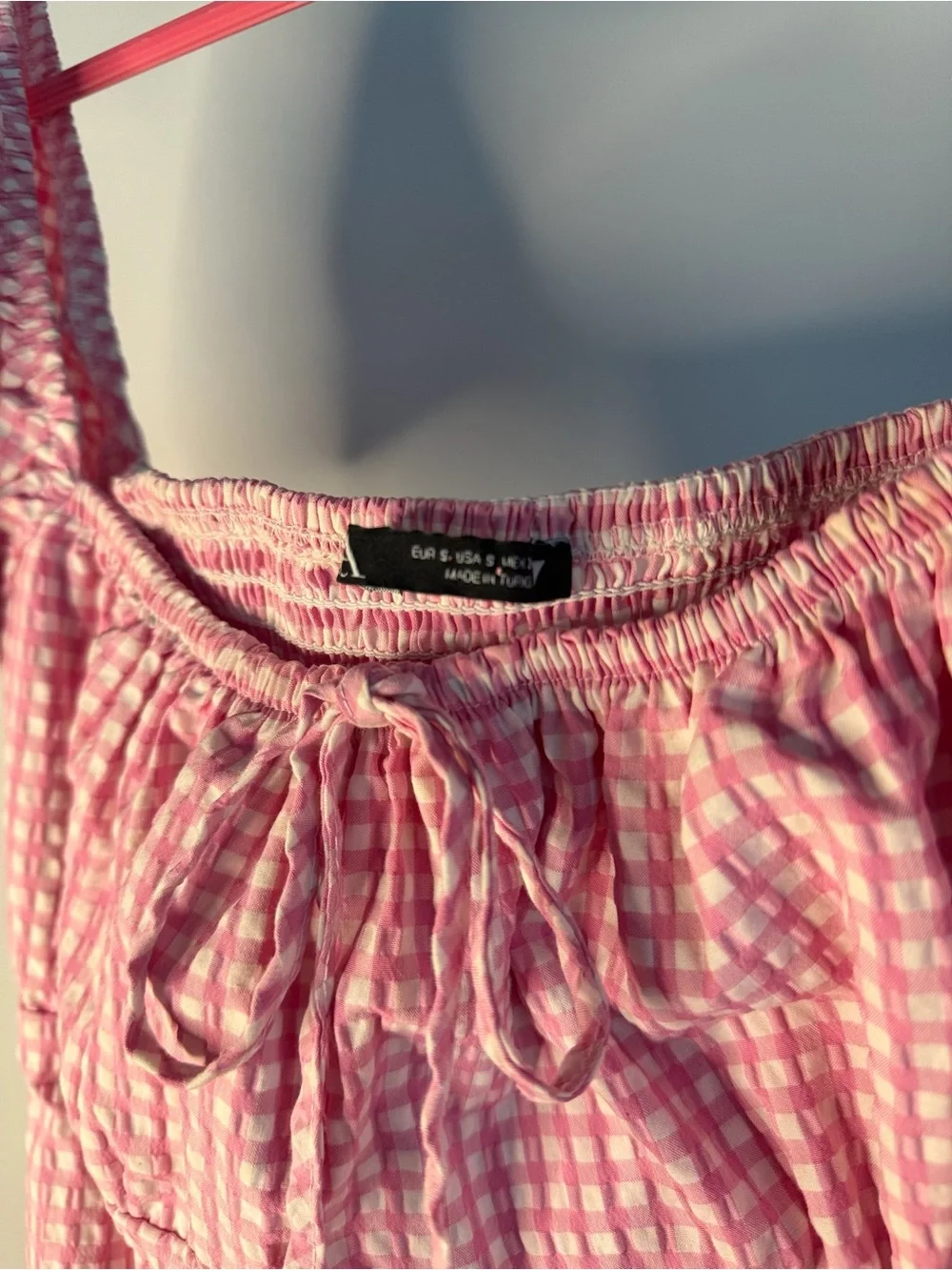 Zara Pink Gingham Puff-Sleeve Dress
